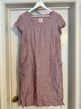 Linen Tales Goldenrod Linen Dress Red, White, Blue Striped M